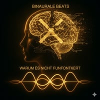 Schwarz-goldenes REMORPHING® Motiv mit seitlichem Kopfprofil, leuchtendem Gehirn mit X-Symbol und darunter laufenden Wellenformen als Visualisierung dafür, warum binaurale Beats bei vielen Menschen nicht wirken.